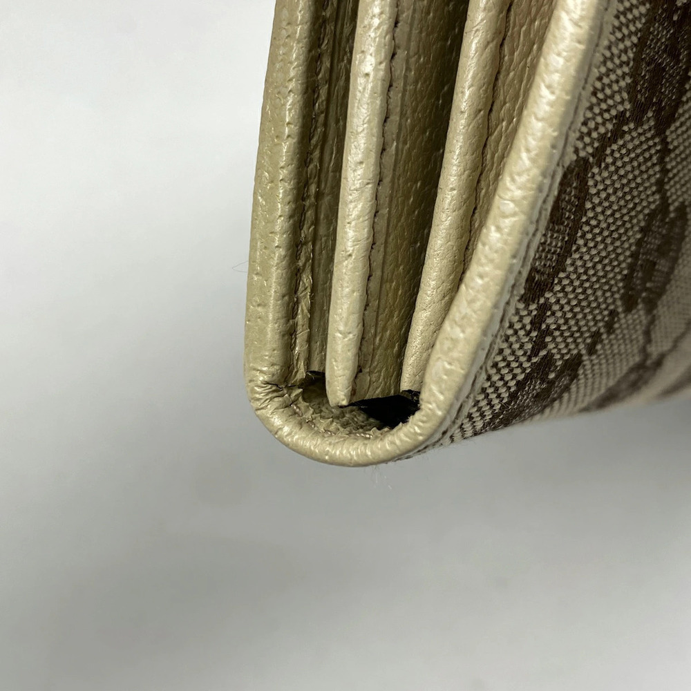 Gucci wallet canvas signature long bi brown beige GG chain fold Brown Tan